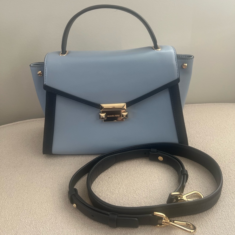 Elegant Sky Blue and Navy Blue Michael Kors Handbag